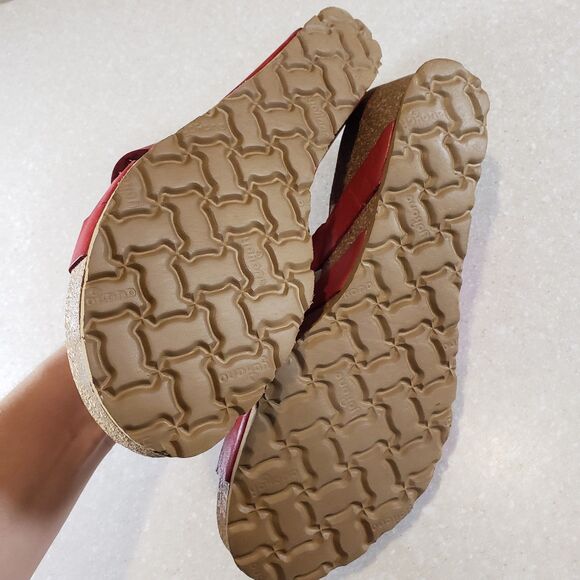 Yokono Women's Red Leather Wedge Platform Sandals Size 9 Cross Strap Slides VGC - Picture 6 of 8